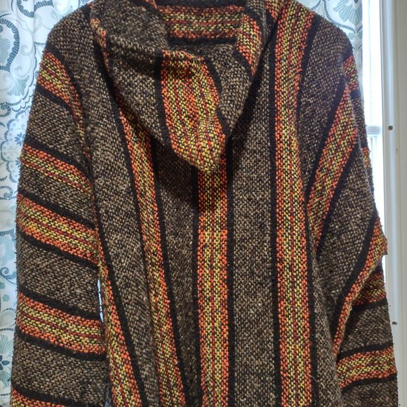 CENTRO COBIJERO DE TLAXLA EARTH TONE RASTA WOVEN BLANKET STYLE PULLOVER XXL - Picture 6 of 6